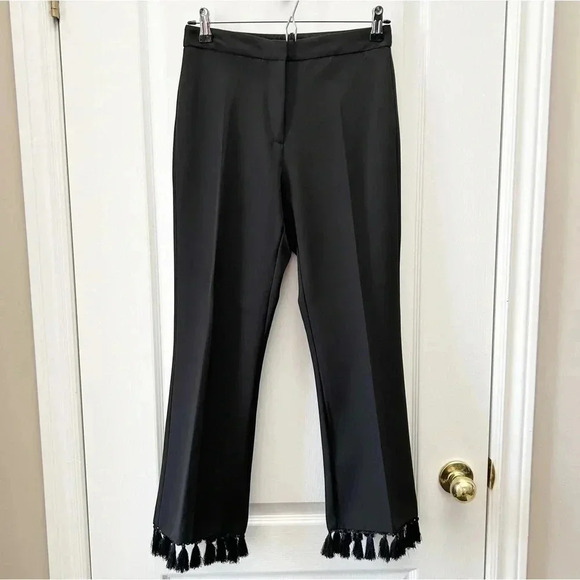 Topshop Tassel  Hem Kick Flare Trousers Black Cropped Pants Size 4 NWOT - Picture 6 of 16